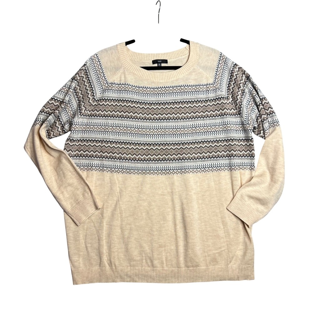 FATE Fair Isle Sweater Womens Plus‎ Size 3X Cream Blue Crew Lightweight NWT